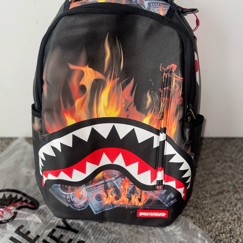 New Sprayground Black and Red Shark Backpack